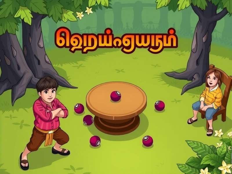 Traditional Pallanguzhi game board with seeds arranged in the classic Tamil pattern